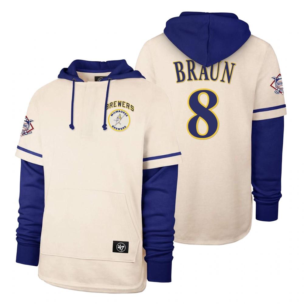 Men Milwaukee Brewers #8 Braun Cream 2021 Pullover Hoodie MLB Jersey->milwaukee brewers->MLB Jersey